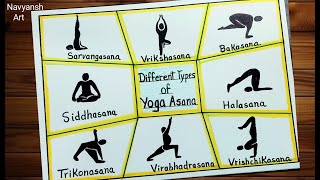 Yoga asanas chart drawing with names  How to draw Yoga poses drawing  Yoga asana drawing [upl. by Travus]