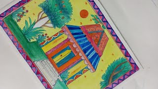 Madhubani painting🎨art viralvideo acryllic [upl. by Daberath]