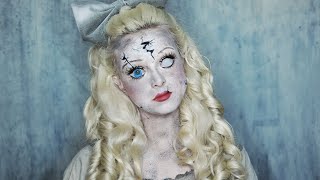 Creepy Broken Doll Makeup Tutorial  Halloween [upl. by Ardiedal]