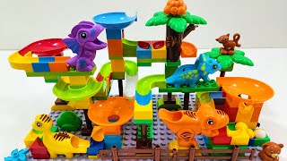 Satisfying ASMR Marble Run Combo  Lego Duplo  Building Blocks  Dinosaurs  3 Tracks  20Min [upl. by Jacenta]