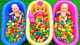 Oddly Satisfying Video  Full of 3 Rainbow BathTubs Candy with MampMs amp Magic Slime  Cutting ASMR [upl. by Kery]