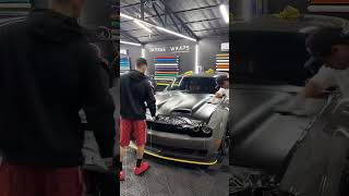 Satin Black Hood Wrap on this Hell Cat 🐱 wrap hellcat srt charger explore fyp wrapstyle [upl. by Harvey268]