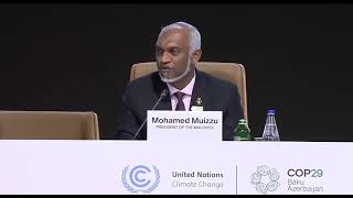 Statement by President Muizzu at the SIDS Leaders Summit side event at COP29 13 Nov 2024 [upl. by Agnesse]