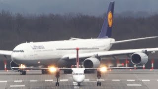 Dash 8 vs Airbus A340600  Get OUT of my WAY  Lufthansa Airbus A340600 Departure [upl. by Ativak]