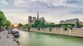 Sunset view of Cathedral Notre Dame de Paris timelapse in Paris France [upl. by Isbella156]