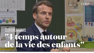 Emmanuel Macron  à partir du 11 mai la vie des enfants à lécole sera organisée en 4 temps [upl. by Revorg376]