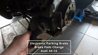 Audi A6 C6 Rear Brake Pad Replacement with Electronic Parking Brake audi EPB brakepads [upl. by Atinrev]