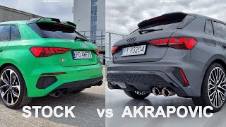 Audi S3 Akrapovic vs Stock Exhaust sound comparison [upl. by Sac896]