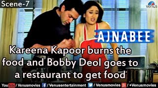 Kareena Kapoor burns the food and Bobby Deol goes to a restaurant to get foodAjnabee [upl. by Ramedlaw]