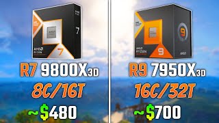 RYZEN 7 9800X3D vs RYZEN 9 7950X3D  Test in 6 Games [upl. by Lacee]