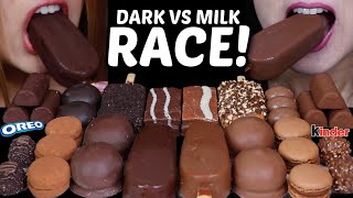 ASMR DARK VS MILK CHOCOLATE RACE GIANT Chocolate ice cream Marshmallows Kinder Eggs Ferrero 먹방 [upl. by Ultima51]