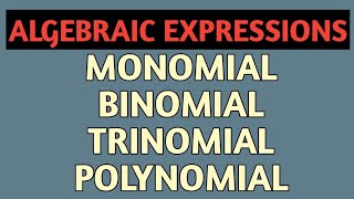 Types of algebraic expressions  monomial binomial trinomial and polynomial class 7 chapter 12 [upl. by Oicinoid]