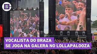 Lollapalooza 2024 Danilo Cutrim vocalista e guitarrista do Braza vai pra galera durante show [upl. by Idnahs]