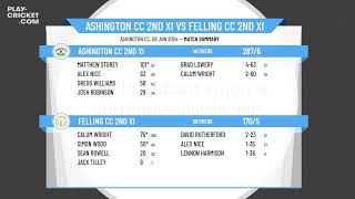 Ashington CC 2nd XI v Felling CC 2nd XI [upl. by Asile]