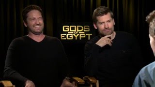 Gods of Egypt Gerard Butler quotSetquot amp Nikolaj CosterWaldau quotHorusquot Exclusive Interview  ScreenSlam [upl. by Leahcin185]