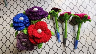 Lapiceros o Bolígrafos decorados con rosas 🌹 a crochet [upl. by Winters]