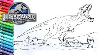 Jurassic World Fallen Kingdom Drawing and Coloring Dinosaur  Trex Dinosaur Color Pages for Children [upl. by Blood629]