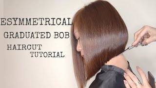 How To Cut Asymmetrical Graduated Bob  Medium Length  Full Haircut [upl. by Ytissac]