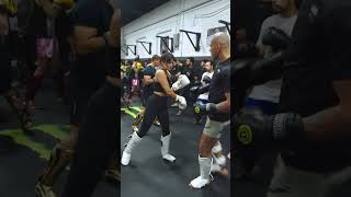 UFC Alex Pereira teaches Nina Drama how to do kickboxing LMAO shorts mma ufc [upl. by Ahseiuqal]