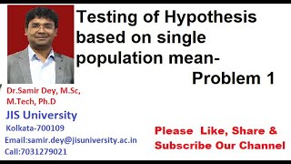 Testing of Hypothesis based on single population mean  Testing of Hypothesis Hypothesis Testing [upl. by Fidelity]