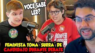 FEMINISTA TOMA quotSURRAquot DE CANDIDATO DURANTE DEBATE AO VIVO [upl. by Pettit375]