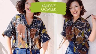 KALIPSIZ YAKASI BAĞLAMALI GÖMLEK DİKİMİ  Oversize Bluz Modeli [upl. by Cronin]