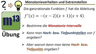 Monotonieverhalten und Extrempunkte einer Funktion mit Hilfe der Ableitung bestimmen [upl. by Ehcropal]