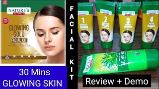 Natures Essence Glowing Gold Facial kit Review DemoSALON like glowing skin just 30 mins Facial [upl. by Erusaert]