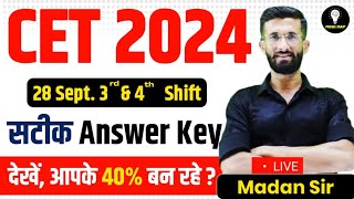 CET 2024 Answer Key 2024  CET 2024 Paper Solution 34 Shift 28 September  CET 2024  Madan Sir [upl. by Ihcas]