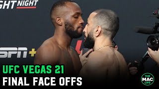 Leon Edwards and Belal Muhammad have tense face off ahead of UFC Vegas 21 [upl. by Ltsyrk]