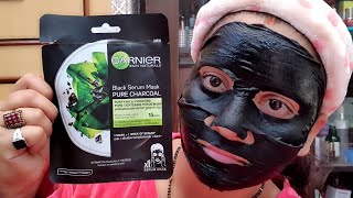 Garnier Skin Naturals Black Serum Mask Pure Charcoal review amp demo  Poretightening SHEETMASK  RARA [upl. by Emmey]