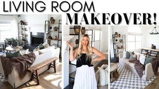 LIVING ROOM MAKEOVER ON A BUDGET  DESIGN TIPS  DECORATING OUR NEW SPACE  RENTER FRIENDLY [upl. by Halley]