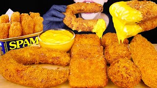 ASMR CHEESY FRIED KIELBASA SAUSAGE SPAM CHEESE BALLS CONG DOG COOKING MUKBANG 먹방 Sosis EATING SOUNDS [upl. by Annhoj]