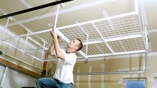 How to install a Overhead Garage Storage Rack  CEILING MOUNT SHELF [upl. by Amitie274]