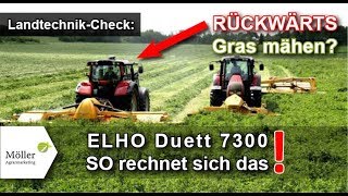 RÜCKWÄRTS GRAS MÄHEN 2021 ELHO Duett 7300 im Landwirtcom Praxistest  Gras mähen mit VALTRA T214 [upl. by Jabon605]