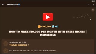 HOW TO MAKE 10000 PER MONTH WITH THESE NICHES  MEMEGIRLS  Memefi New Video Code [upl. by Nohtahoj362]