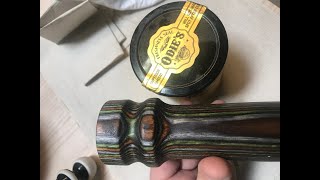 Applying Odies Oil to a wood turned project Pepper Mill turned on lathe [upl. by Aeriell]