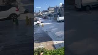 California neighborhood inundated after seawall breach [upl. by Yelnahs]