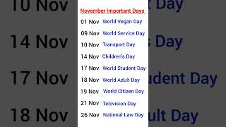 Special November days l november milestones l festive dates [upl. by Huggins332]