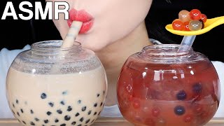 ASMR Bubble Tea Tapioca Pearls Popping Boba 버블티 먹방 Eating Sounds Mukbang [upl. by Bettine]