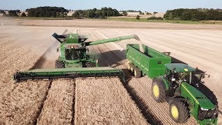 John Deere S690 Working Hard Threshing Barley  JD 8400R  Aakær Gods  Danish Agriculture [upl. by Ribble]