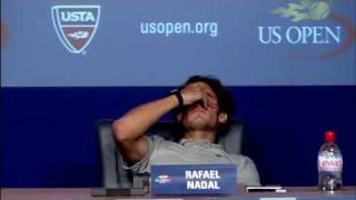 Rafael Nadal Cramps Up During Press Conference  US Open 2011 [upl. by Kelula]