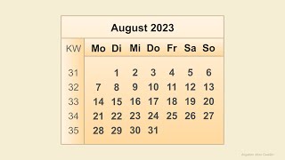 Kalender August 2023 [upl. by Shantee879]