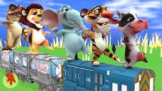 Cow Elephant Dinosaur Tiger Taxi Broke The Parking Gate Funny Animals And Train Animation Video [upl. by Faline974]