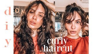 diy curly haircut  cutting bangs [upl. by Ahsal]