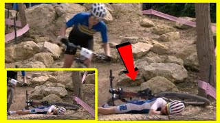 HORRIFIC CRASH FOR LOANA LECOMTE IN WOMENS OLYMPIC MOUNTAIN BIKE chute vtt jo [upl. by Assisi]