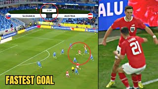 Austrias Baumgartner Scores Fastest Goal in International Football History vs Slovakia 😳 Reactions [upl. by Siroled42]