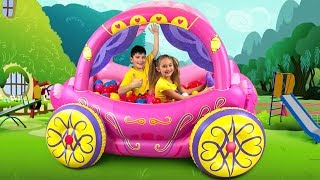 Sasha play with Inflatable Princess Carriage toy [upl. by Lehcem]