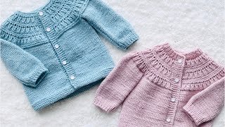 SUETER CARDIGAN tejido con dos agujas con hermosísimo canesú redondo fácil de tejer hasta 3 años [upl. by Reema]