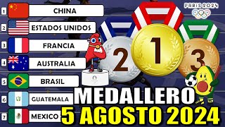 Medallero ACTUALIZADO Juegos Olímpicos París 2024 EEUU CASI de Primer Lugar hoy Lunes 5 Agosto 2024 [upl. by Marrissa442]